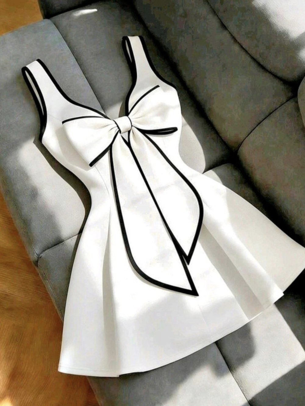 White & Black Bow Mini Dress Like New